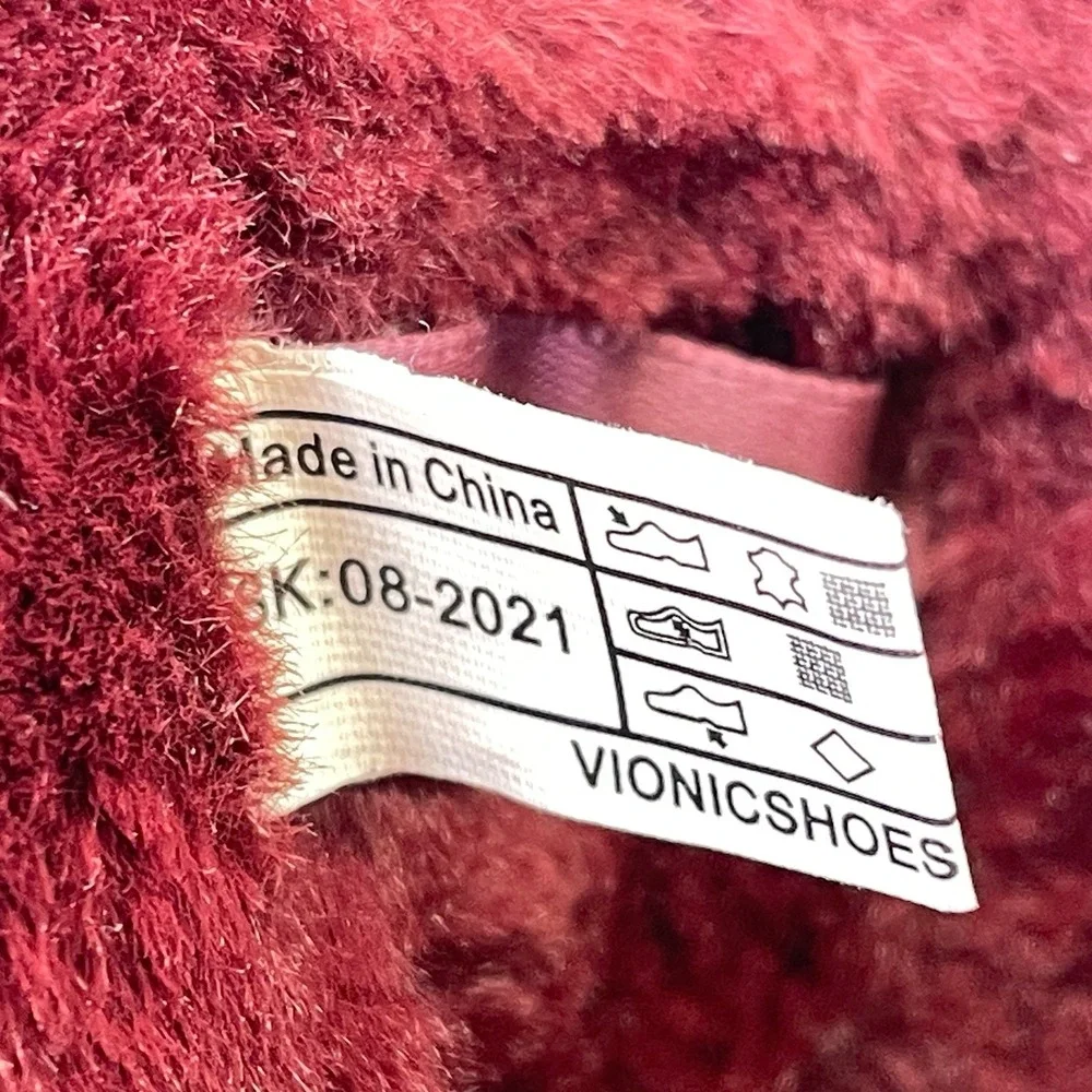 Vionic Maizie Ankle Boots Womens Size 7.5 Red Suede Faux Fur Pull On Shoes